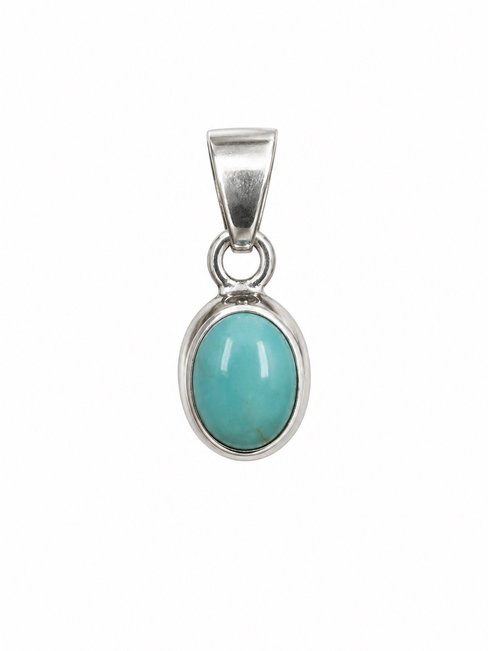 Sterling Silver Turquoise Oval Pendant - Blue Stone Necklace Charm